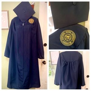 Northern Arizona University Graduation Cap and Gown. Navy blue w/ gold stitching